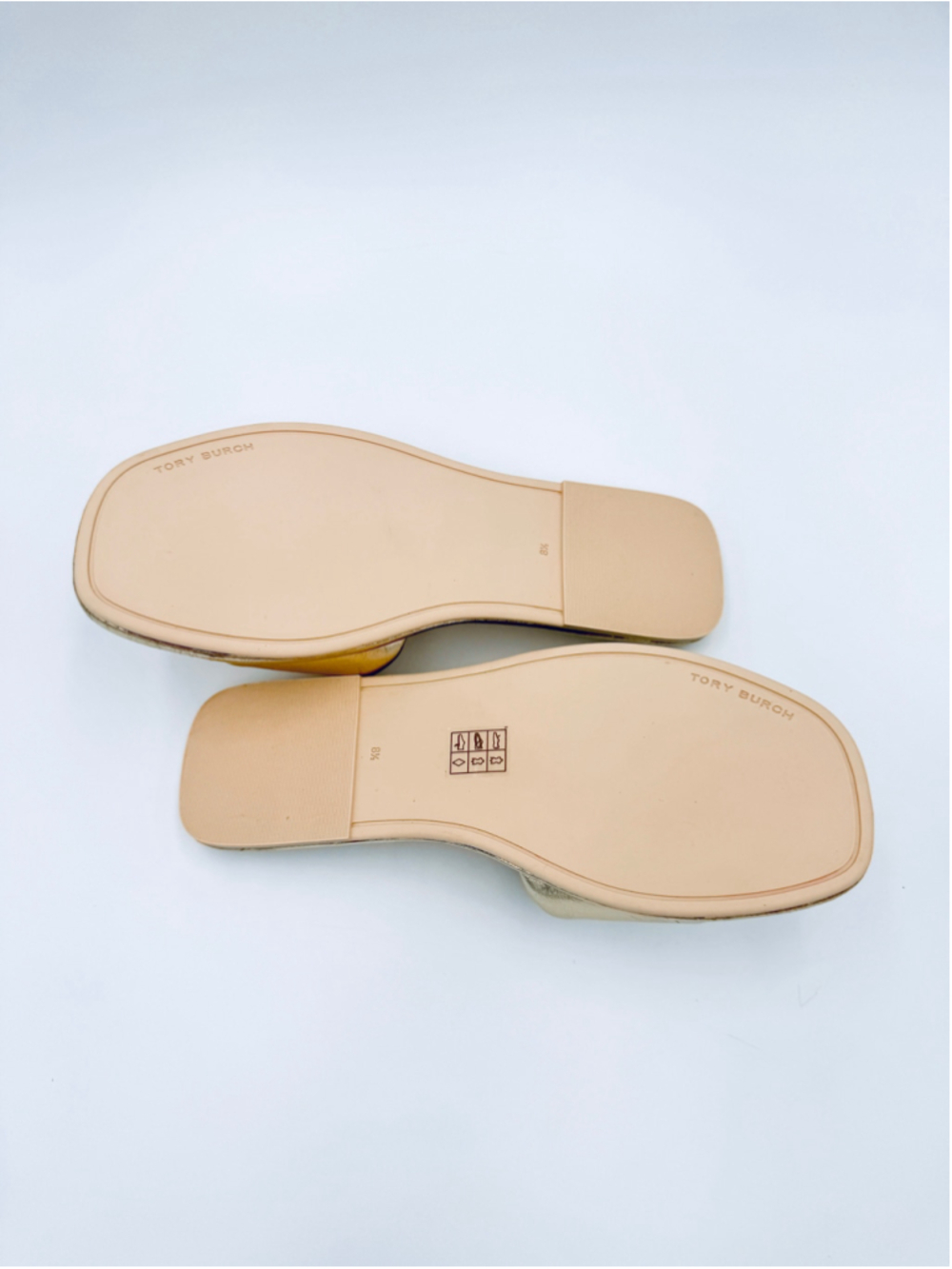 Tory Burch Double T Sport Slides Spark Gold Leather Sandals NWOB 8.5 140838 - Picture 8 of 9